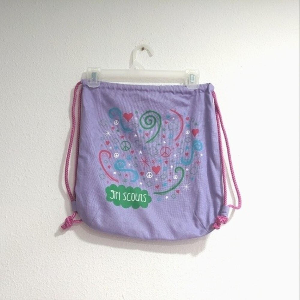 Girl Scouts of America GSA Drawstring Backpack Bag Purple 15.5" x 14.5"